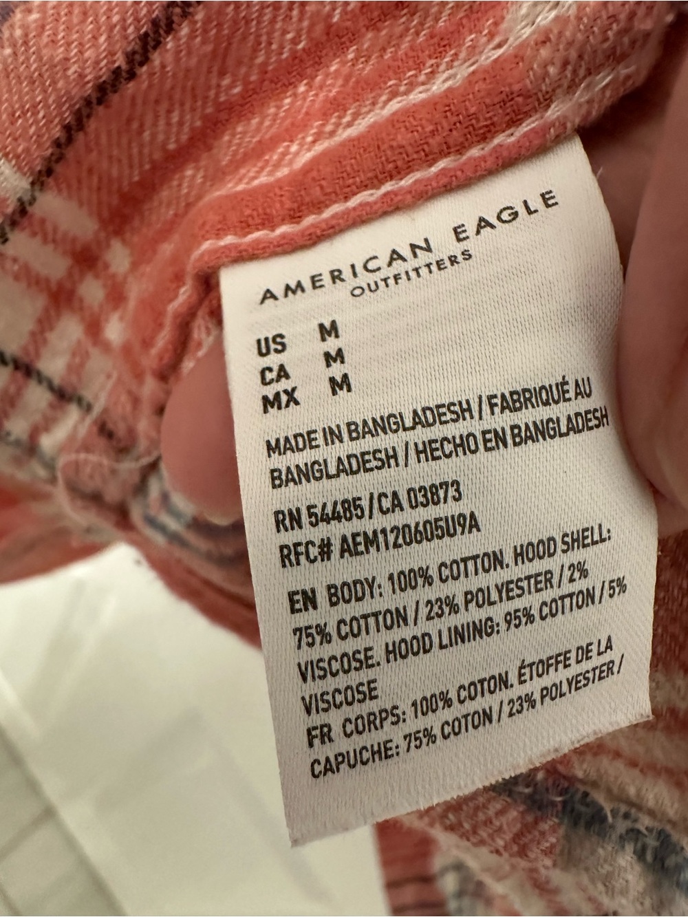 American Eagle Super Soft Flannel Shirt Mens Medium Coral Orange Plaid Cotton - Picture 3 of 4